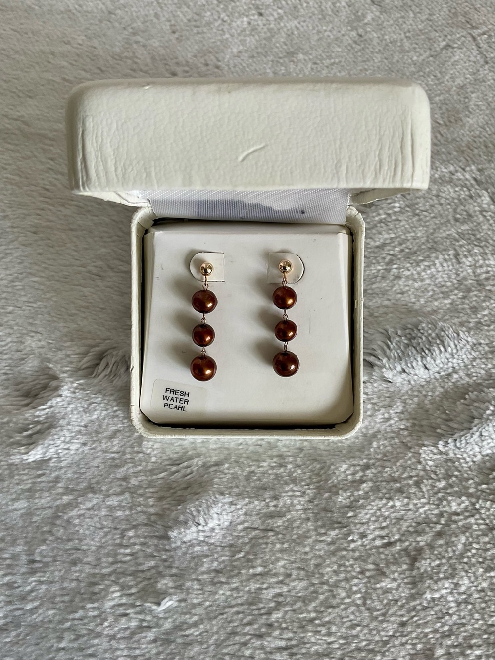 NWT Chocolate Freshwater Pearl 14k 3 Tier Dangly Earrings